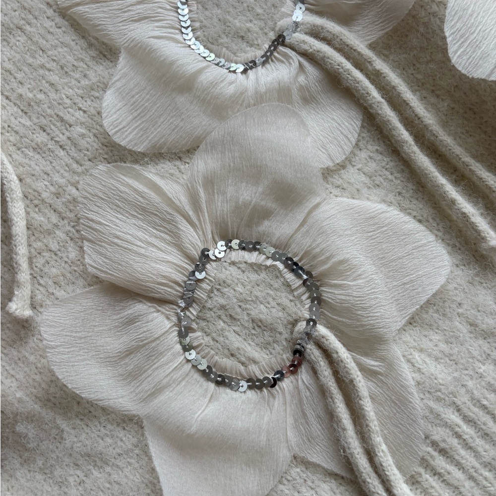 Cream Floral Sequin Detail Top